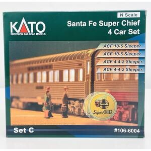 Kato N Santa Fe Super Chief *Lighted* 4 Car Add-On Set C 106-6004 New